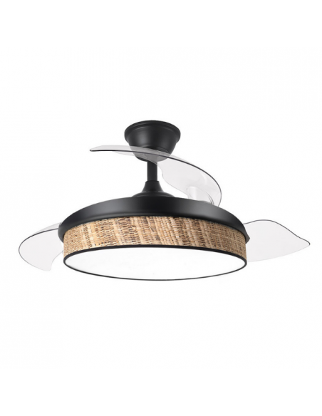 Ventilador de Techo de Aspas Ocultas Negro y Cañizo - Moda