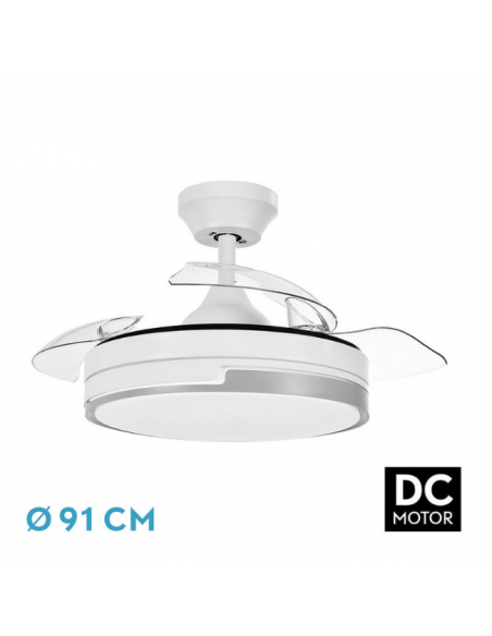 Ventilador de Techo Retráctil Blanco y Plata - Olimpia Ventilador de Techo Retráctil Blanco y Plata - Olimpia