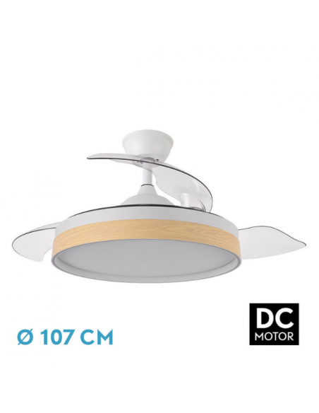 Ventilador de Techo DC Aspas Ocultas Blanco y Haya - Iglu