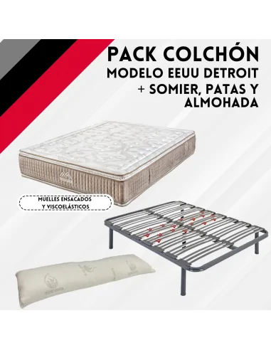 Pack Colchón Detroit y Somier Multiláminas + Patas + Almohada