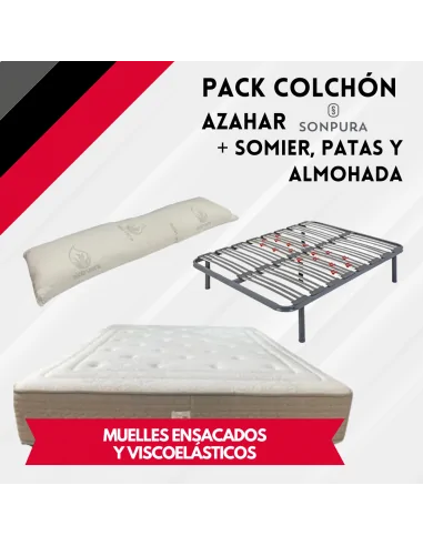 Pack Colchón Azahar y Somier Multiláminas + Patas + Almohada