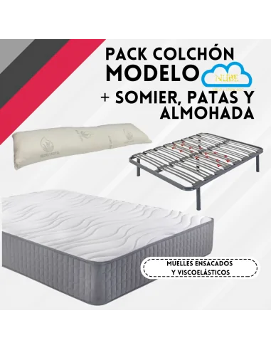 Pack Colchón Nube y Somier Multiláminas + Patas + Almohada