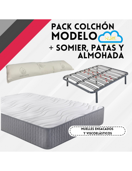 Pack Colchón Nube Plus Visco y Somier Multiláminas + Patas + Almohada