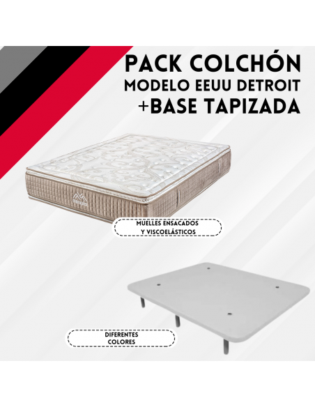 Pack Colchón Modelo Detroit y Base Tapizada