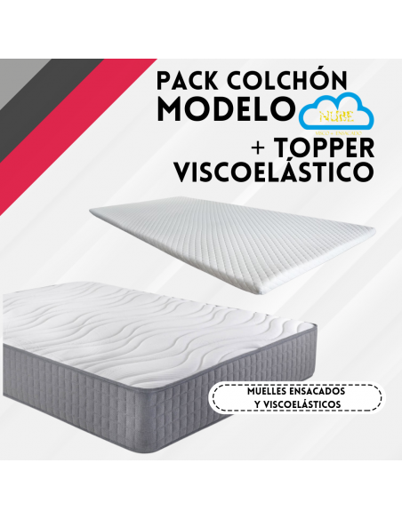Pack Colchón Modelo Nube Plus y Topper Viscoelástico de Calidad