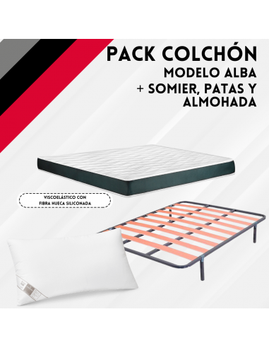 Pack Colchón Alba y Somier Classic Confort + Patas + Almohada