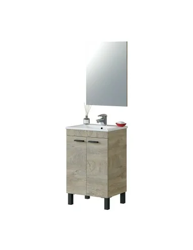 Mueble ESSENS 50 2 Puertas + Espejo - Roble Alaska - Lavabo no incluido