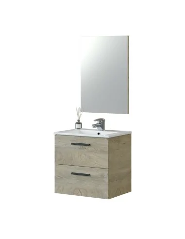 Mueble NOA 60 2 Cajones susp.+ Espejo -  Roble Alaska - Lavabo no incluido