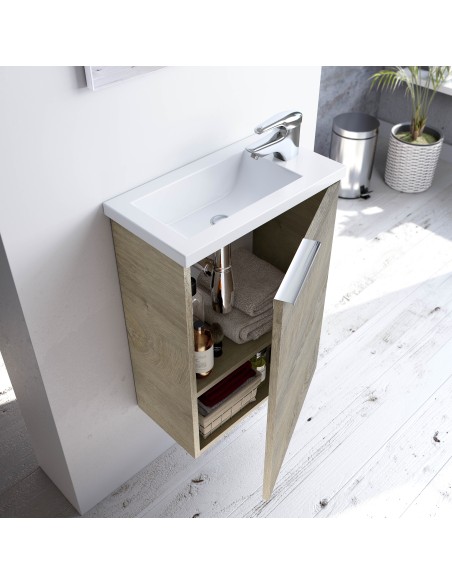 Mueble MINI 40 1 Puerta + Espejo + Lavabo - Roble Alaska