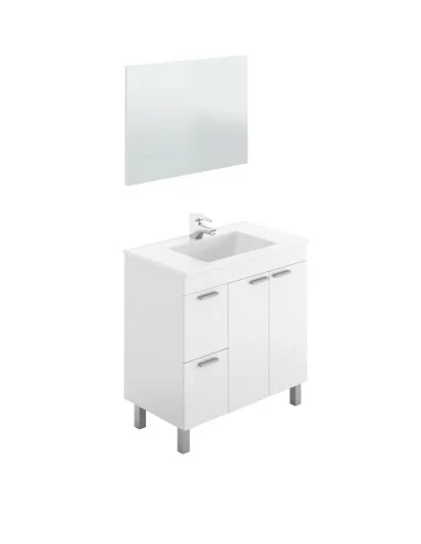 Mueble lavabo AKTIVA 2 Puertas + 2 Cajones + Espejo - Blanco Brillo - Lavabo no incluido