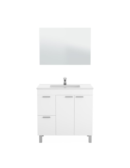 Mueble lavabo AKTIVA 2 Puertas + 2 Cajones + Espejo - Blanco Brillo - Lavabo no incluido