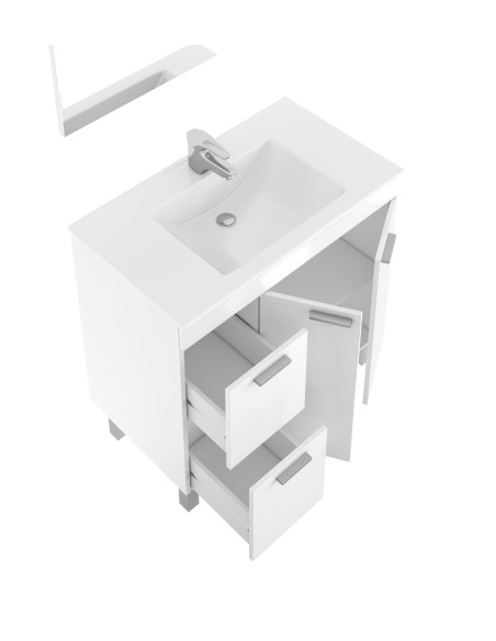 Mueble lavabo AKTIVA 2 Puertas + 2 Cajones + Espejo - Blanco Brillo - Lavabo no incluido