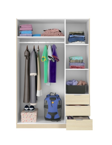 Armario LC  3 Puertas + 3 Cajones Roble