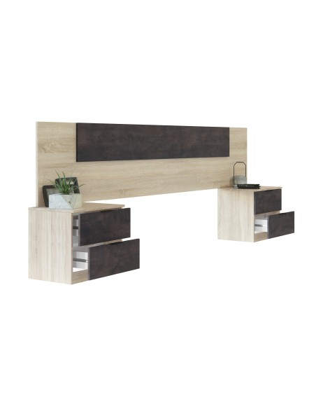 Cabezal NOON  + 2 mesitas 2 cajones Roble Canadian/Óxido