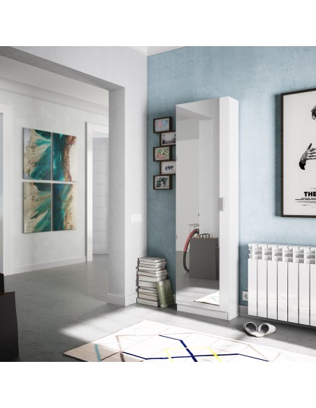 Zapatero 1 Puerta con Espejo (6 alturas-12varillas) Blanco Brillo - KRIS