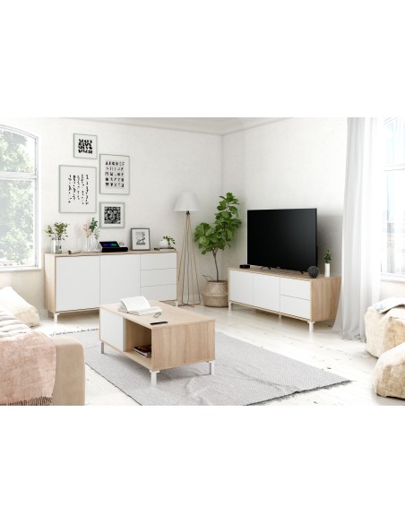 Mueble TV 2 Puertas + 2 Cajones Roble Canadian / Blanco Artik URBAN PLUS