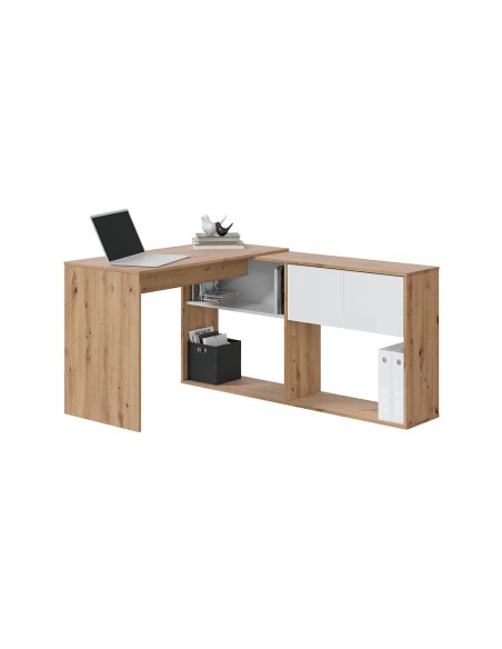 Mesa escritorio-estanteria  (vertical-horizontal) Roble Nodi / Blaco Artik DUO