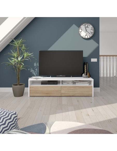 Mueble TV 2 Puertas Blanco Artik/Roble canadian TOKIO