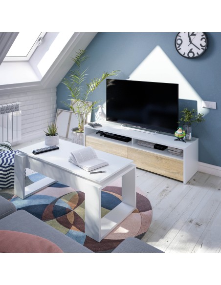 Mueble TV 2 Puertas Blanco Artik/Roble canadian TOKIO