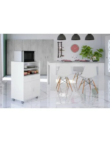 Mueble microondas 1 Cajón + 2 Puertas Blanco Artik/Cemento CHEFF