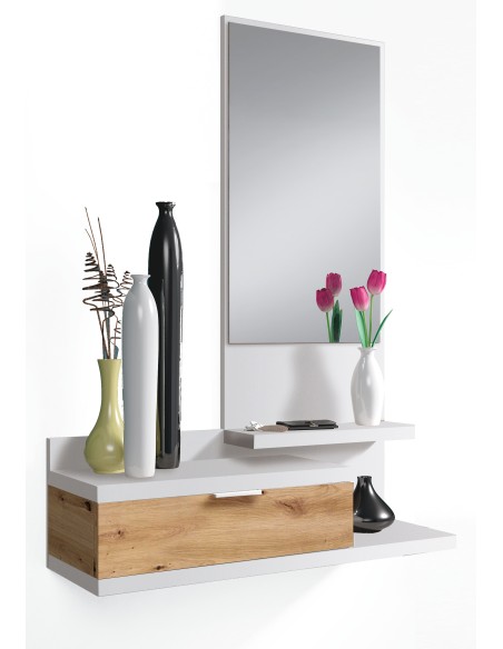 Recibidor 1 Cajón + Espejo Blanco Artik/Roble Nodi LIA