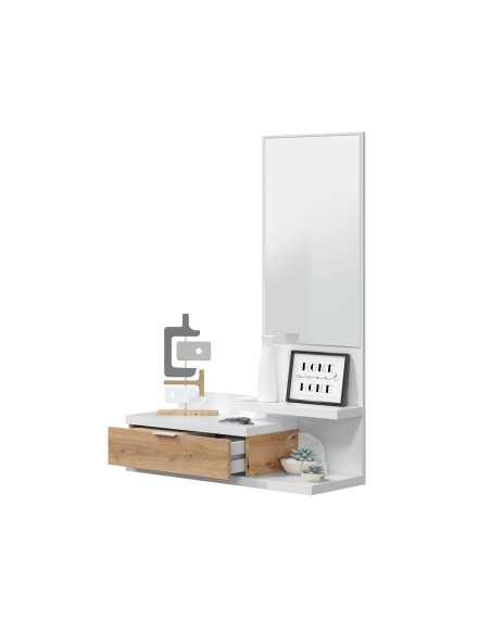 Recibidor 1 Cajón + Espejo Blanco Artik/Roble Nodi LIA