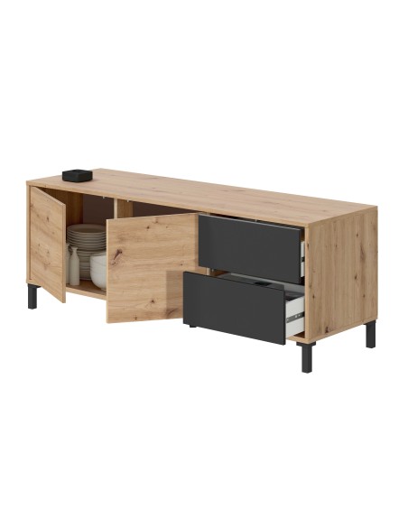 Mueble TV 2 Puertas + 2 Cajones Roble Nodi/Gris antracita URBAN PLUS