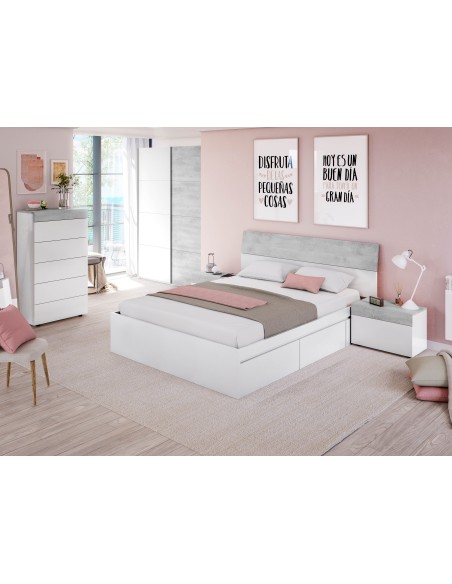 Cabezal + 2 Mesitas 1 cajón - Blanco Artik/Cemento