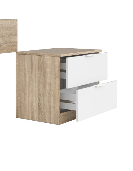Cabezal LUCA 100 + Mesita con 2 cajones - Roble Candian/Blanco Artik