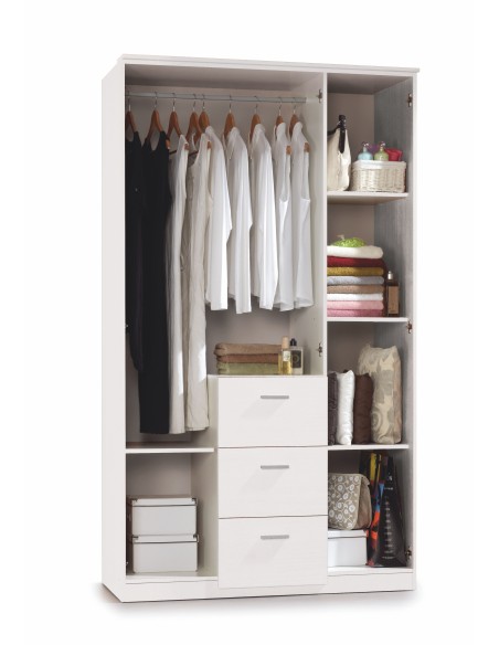 Armario Ward 3 Puertas + 3 Cajones - Blanco brillo