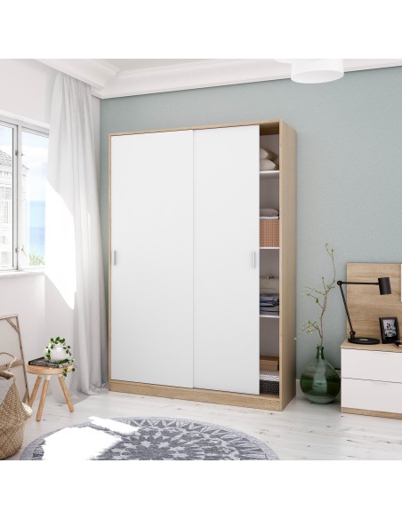 Armario NOON PLUS  2 Puertas correderas Roble Canadian - Blanco Artik