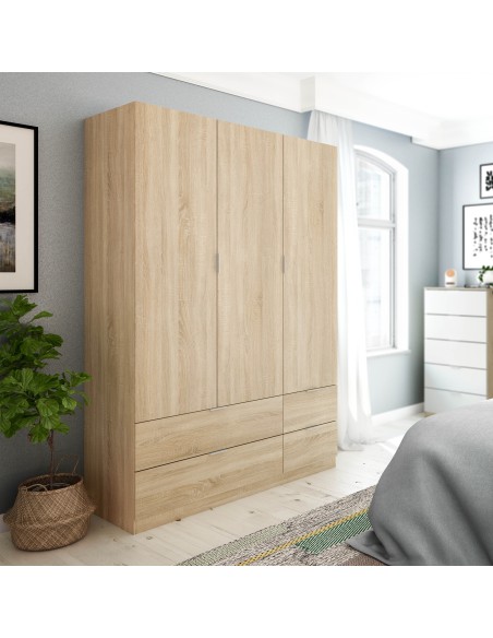 Armario LC 3 Puertas + 4 Cajones Roble Canadian