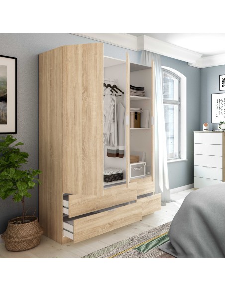 Armario LC 3 Puertas + 4 Cajones Roble Canadian