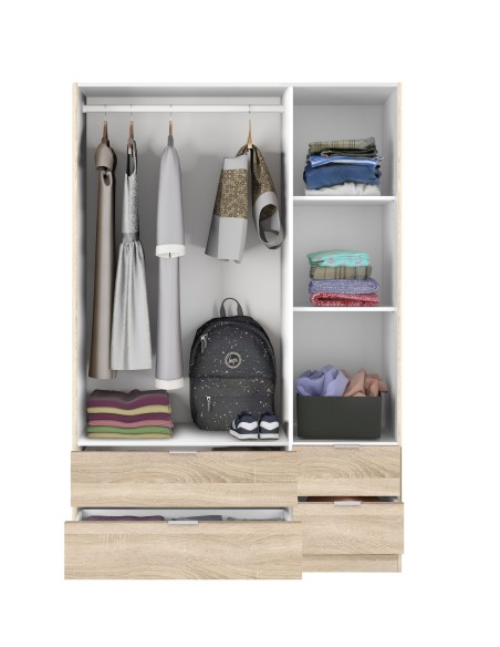 Armario LC 3 Puertas + 4 Cajones Roble Canadian