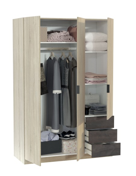 Armario LC 3 Puertas + 3 Cajones Roble Canadian/Oxido