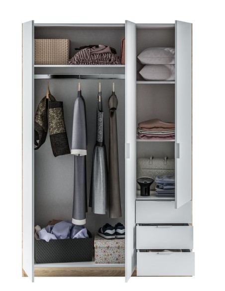 Armario LC 3 Puertas + 3 Cajones Roble Canadian/Blanco Artik