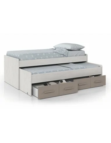 Cama doble ARES PLUS  + 2 cajones con somier (colchones 190x90 - 180x90) Blanco Alpes / Basalto