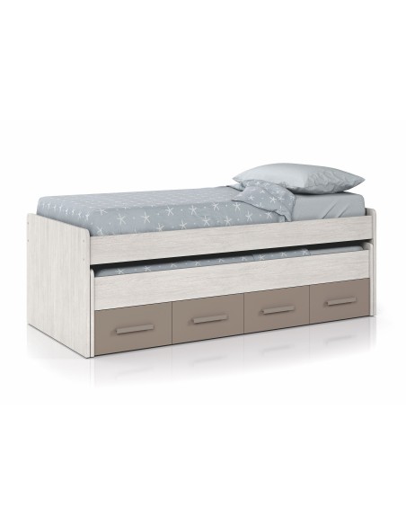 Cama doble ARES PLUS  + 2 cajones con somier (colchones 190x90 - 180x90) Blanco Alpes / Basalto