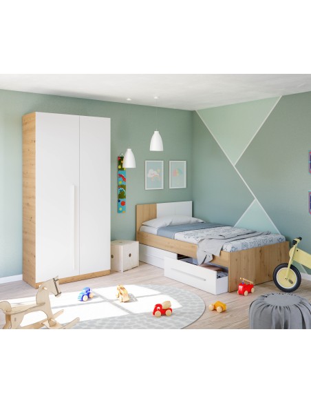 Armario JUVENIL 2 Puertas Roble Nodi/Blanco Nordik AMBIENT