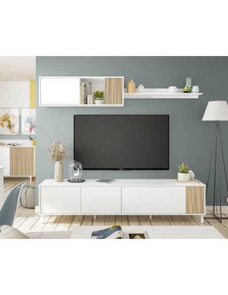Salón mueble TV Blanco artik/Natur TEMPUS