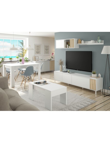 Salón mueble TV Blanco artik/Natur TEMPUS