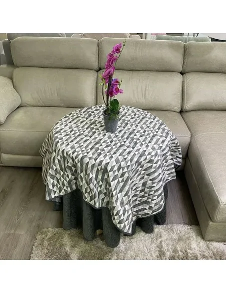 Ropa Mesa Redonda Chenilla Costura Reforzada color Gris con Tapete Picasso