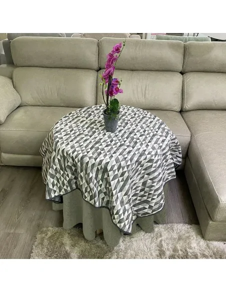 Ropa Mesa Redonda Chenilla Costura Reforzada color Gris Claro con Tapete Picasso