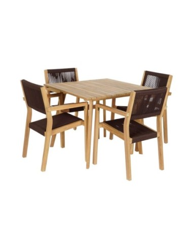 Mesa Set 5 Teca Cuerda 90x90x75 54x56x84 Marron