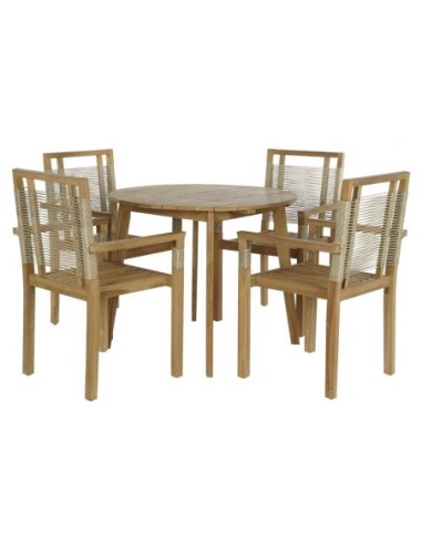 Mesa Set 5 Teca Cuerda 100x100x76 55x60x90 Natural