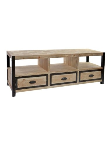 Mueble Tv Madera Metal 148x45x54 3 Cajones Natural