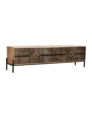 Mueble Tv Madera Mango 180x40x50 Tallado Negro