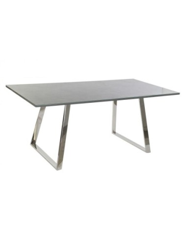 Mesa Comedor Acero Cristal 180x90x76 Gris Oscuro