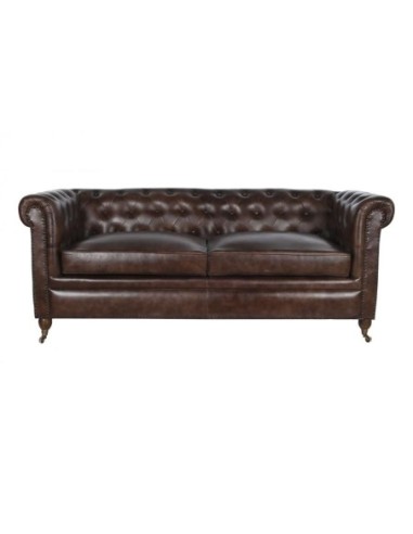 Sofa Piel 190x77x80 Chester 3 Plazas Marron Oscuro