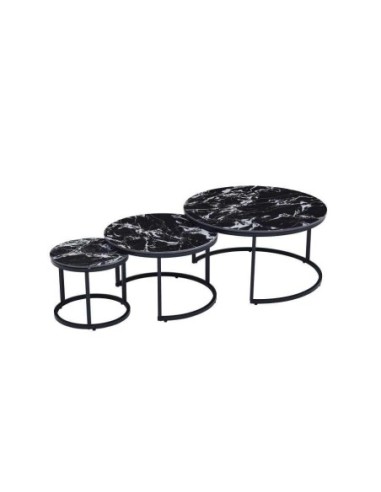 Mesita Auxiliar Set 3 Ceramica Metal 80x80x1 Negro